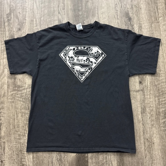 Vintage Y2K Superman Skull Grunge Graphic T Shirt - Picture 1 of 7